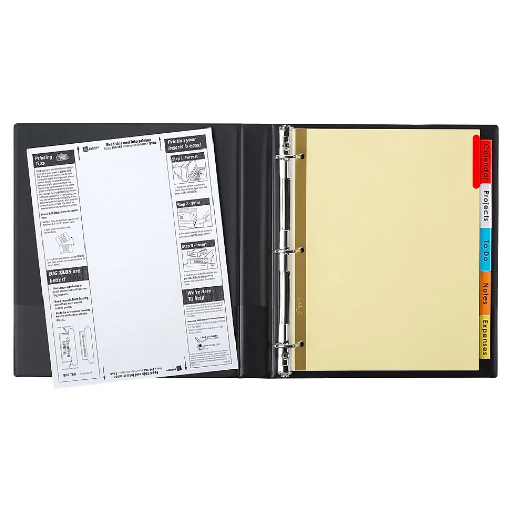 Dividers|Avery Big Tab Insertable Buff Paper Dividers, 5-Tab, Assorted Colors, 48 Sets/Carton (11109)