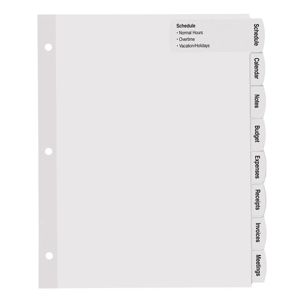Dividers|Avery Big Tab Printable Paper Dividers with Large White Labels, 8 Tabs, White, 20 Sets/Pack (14441)
