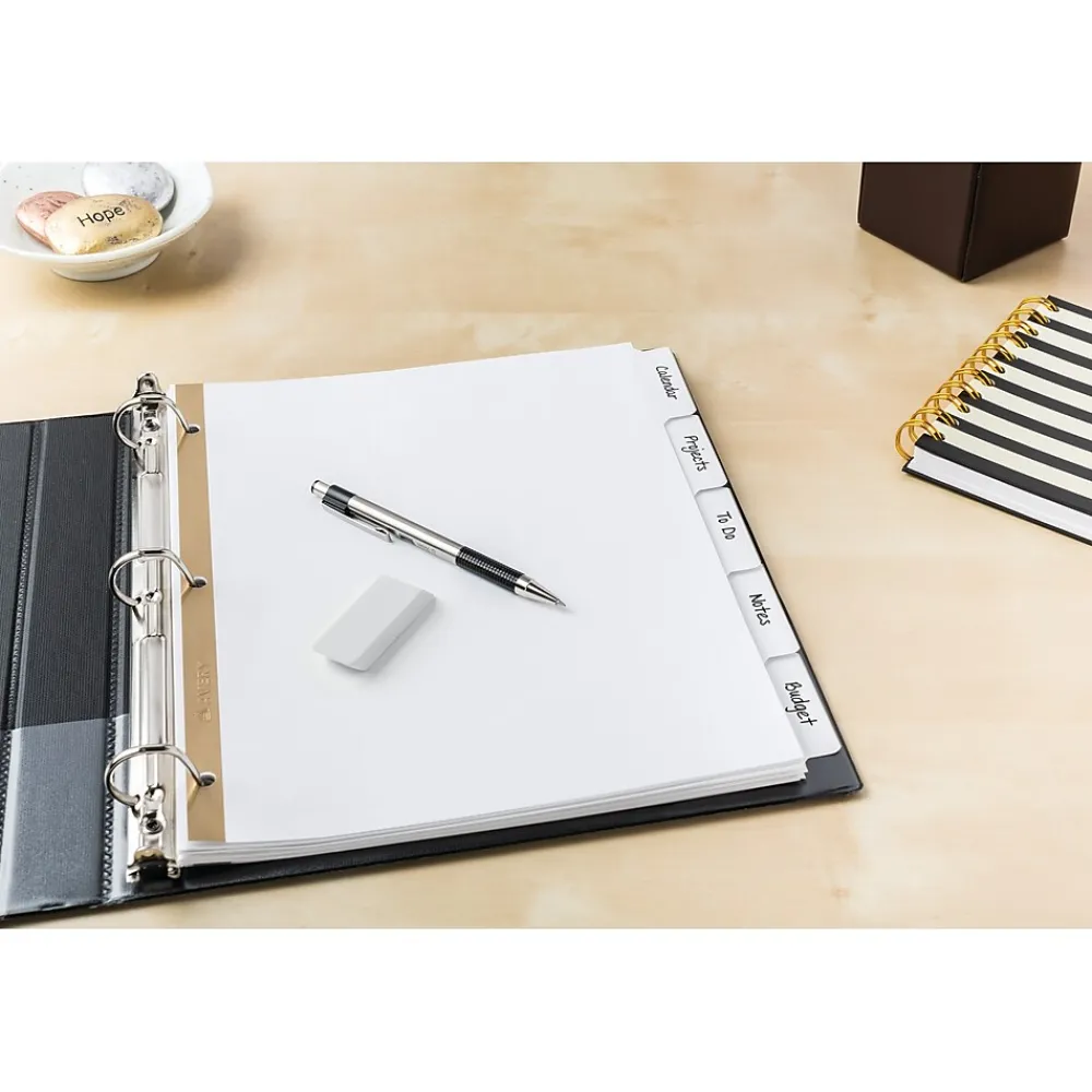 Dividers|Avery Big Tab Write & Erase Paper Dividers, 5 Tabs, White, Gold Reinforced, 48 Sets/Carton (23075)