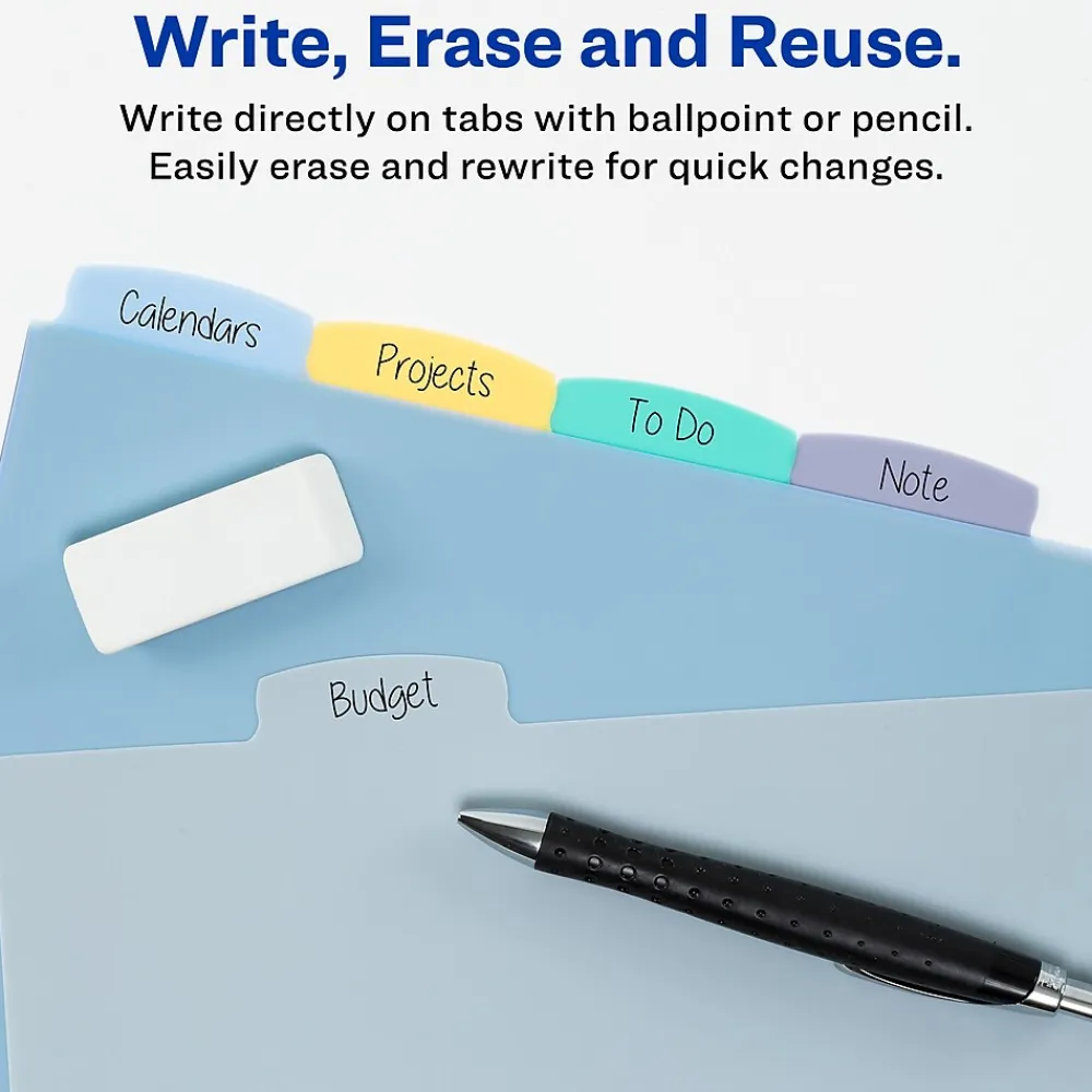 Dividers|Avery Big Tab Write & Erase Plastic Dividers, 5 Tabs, Multicolor (16170)