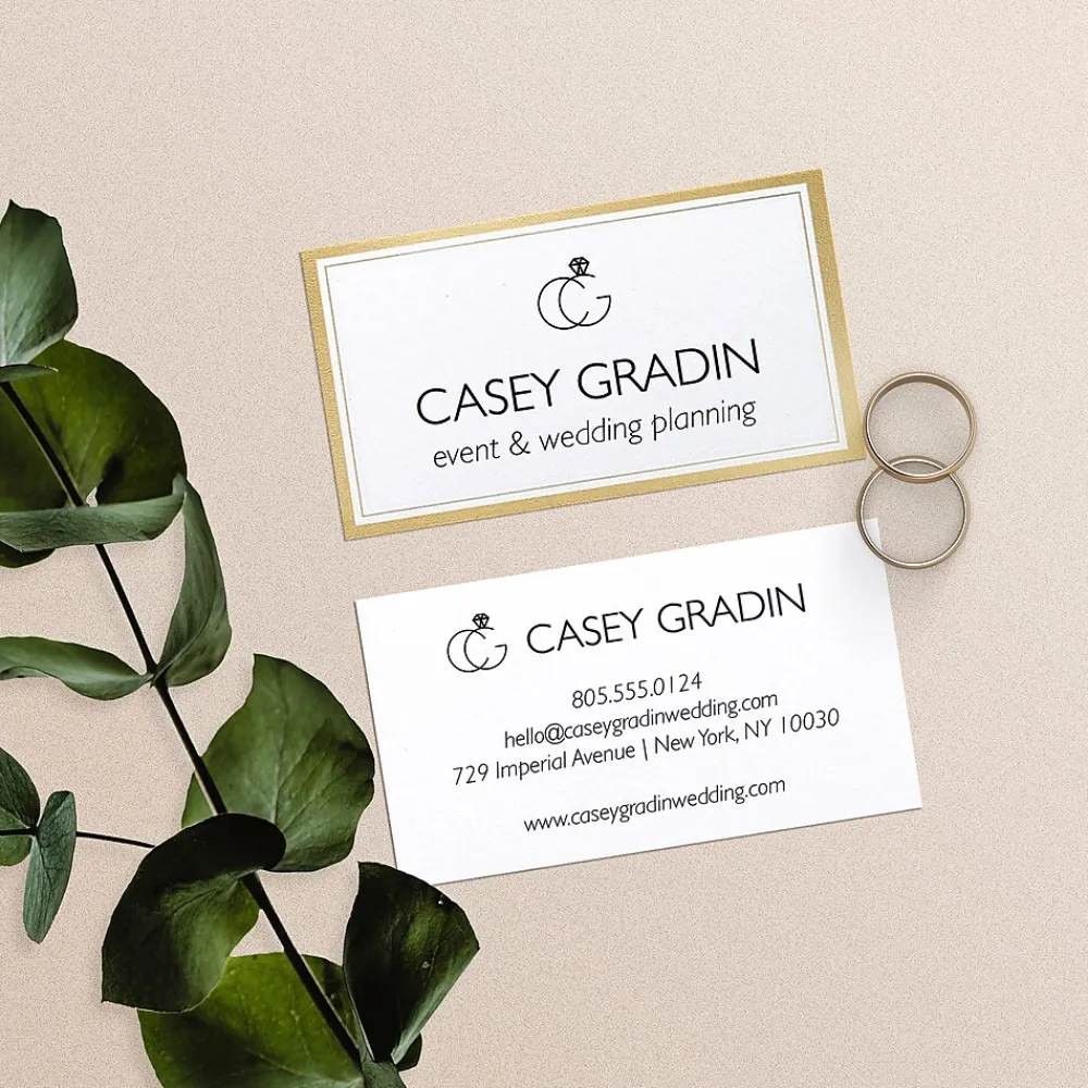 Business Cards*Avery Business Cards, 2" x 3 1/2", White/Gold, 10 Cards/Sheet, 10 Sheets/Pack, 100 Cards/Pack (3327)