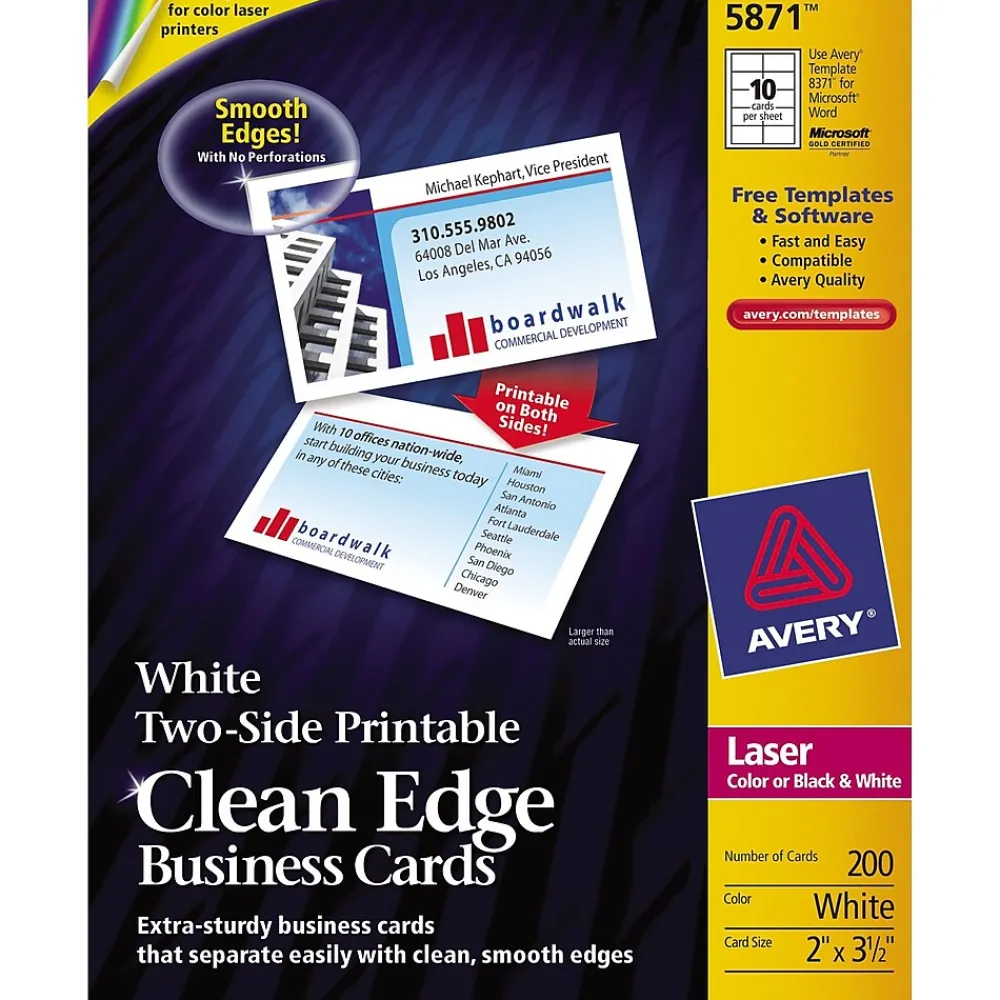 Business Cards*Avery Clean Edge Business Cards, 2" x 3 1/2", Matte White, 200 Per Pack (5871)