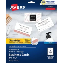 Business Cards*Avery Clean Edge Business Cards, 3.5" x 2", Matte White, 160/Pack (8869)