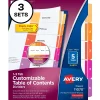Dividers|Avery Customizable Table of Contents Dividers, 5-Tab, Multicolor, 3 Sets/Pack (11070)