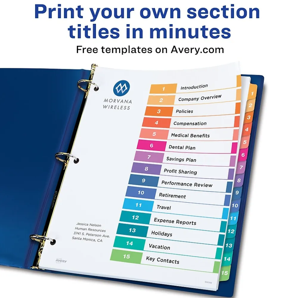 Dividers|Avery Customizable Table Of Contents Divider, 15-Tab, White, 3 Sets/Pack (11074)