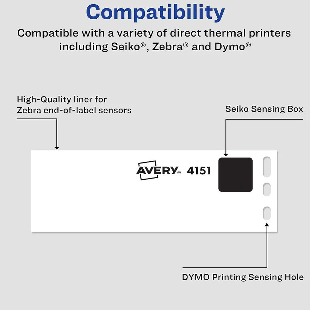 Labels|Avery Direct Thermal Roll Multipurpose Labels, 1-1/8" x 3-1/2", Clear, 120 Labels/Box (4151)