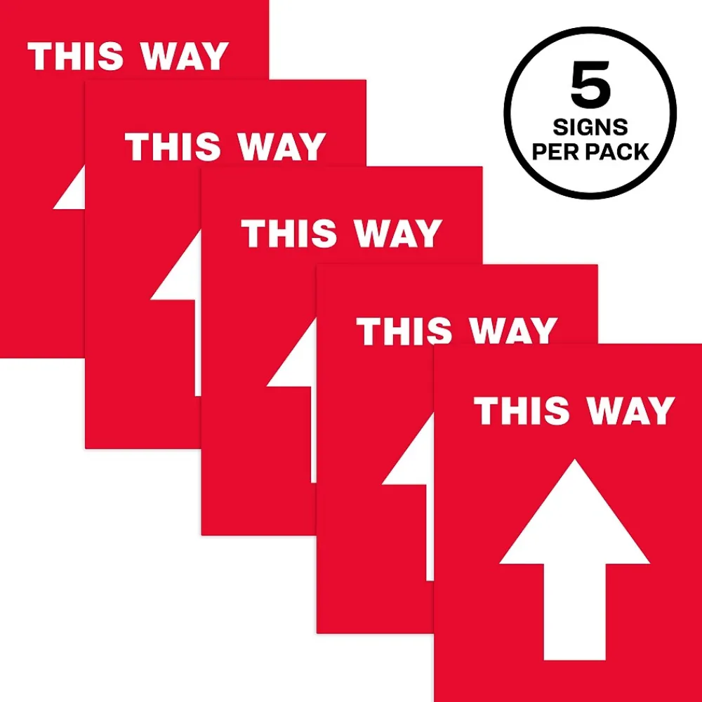 Avery Directional "This Way" Preprinted Floor Decals, 8" x 10.5", Red/White, 5/Pack (83091)