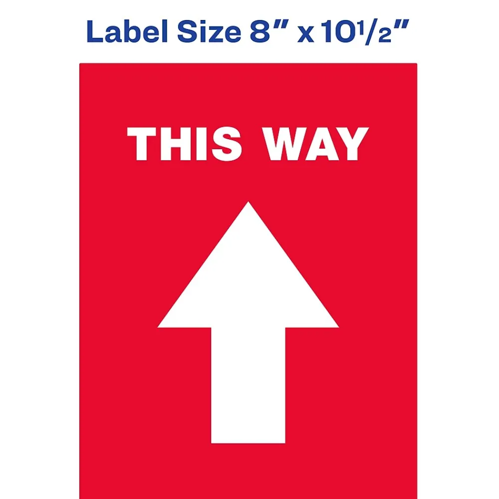 Avery Directional "This Way" Preprinted Floor Decals, 8" x 10.5", Red/White, 5/Pack (83091)