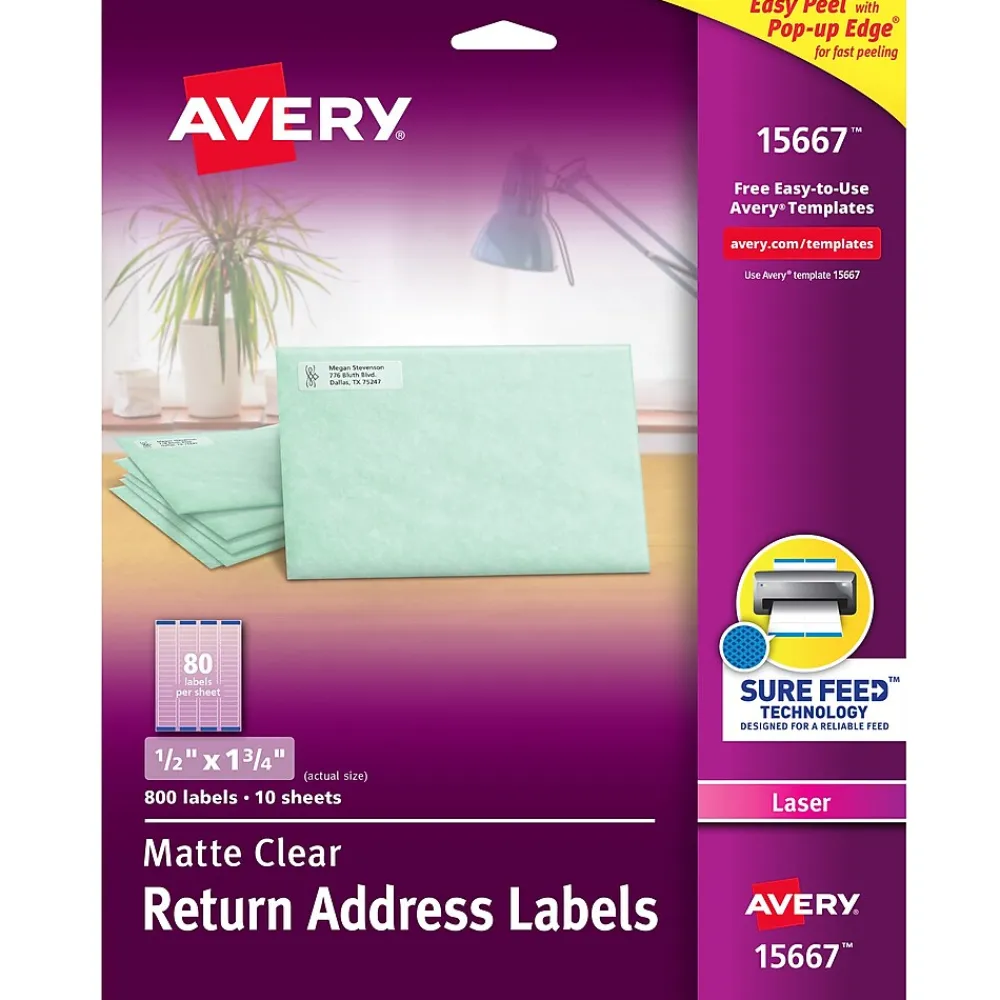 Best Avery Easy Peel Laser Return Address Labels, 2/3" x 1-3/4", Clear, 800 Labels/Pack (15667)