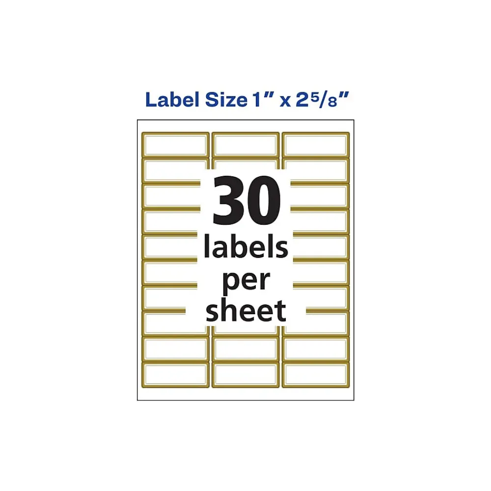Discount Avery Easy Peel Laser/Inkjet Address Labels, 1" x 2 5/8", White with Metallic Gold Borders, 300 Labels/Pack (6540)