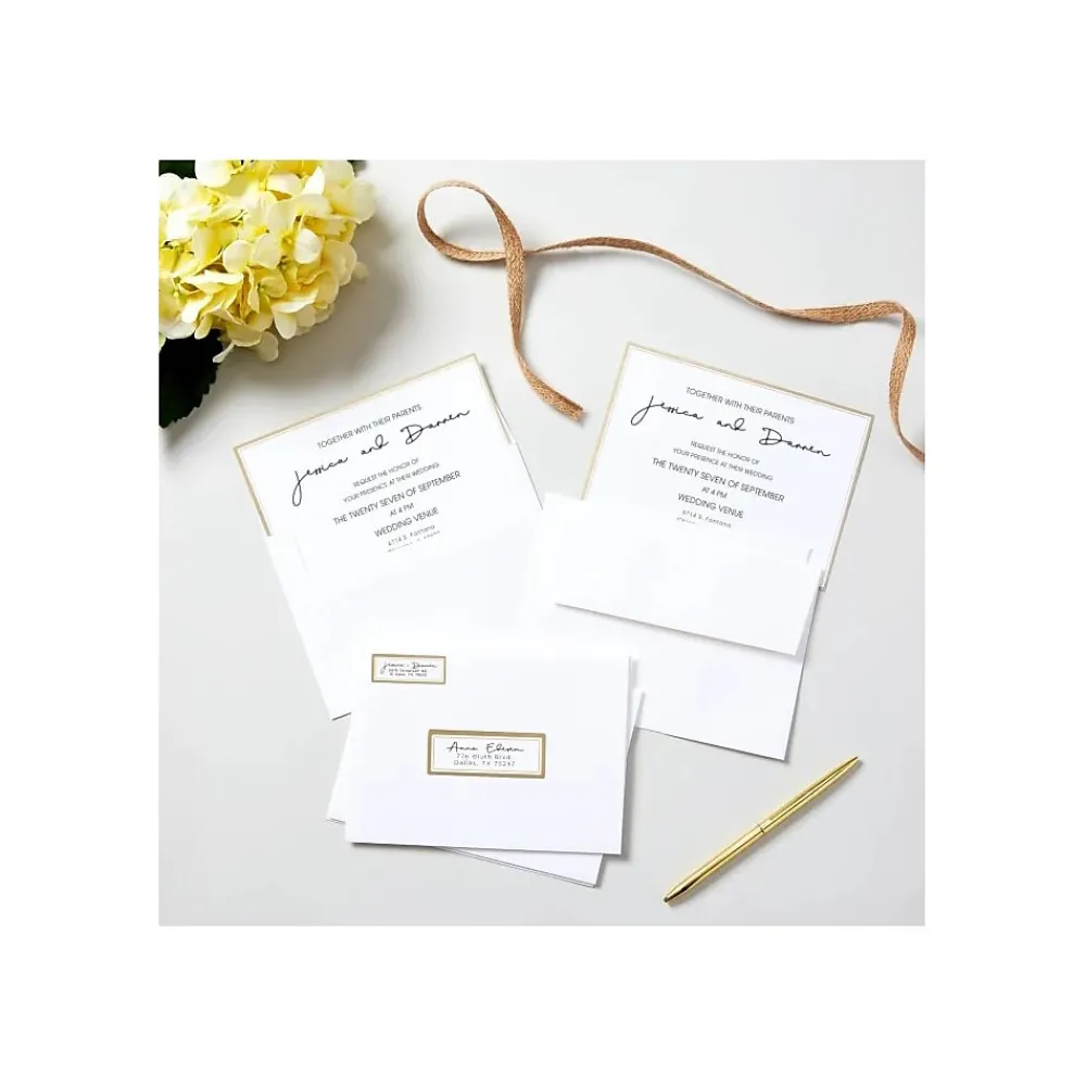 Discount Avery Easy Peel Laser/Inkjet Address Labels, 1" x 2 5/8", White with Metallic Gold Borders, 300 Labels/Pack (6540)