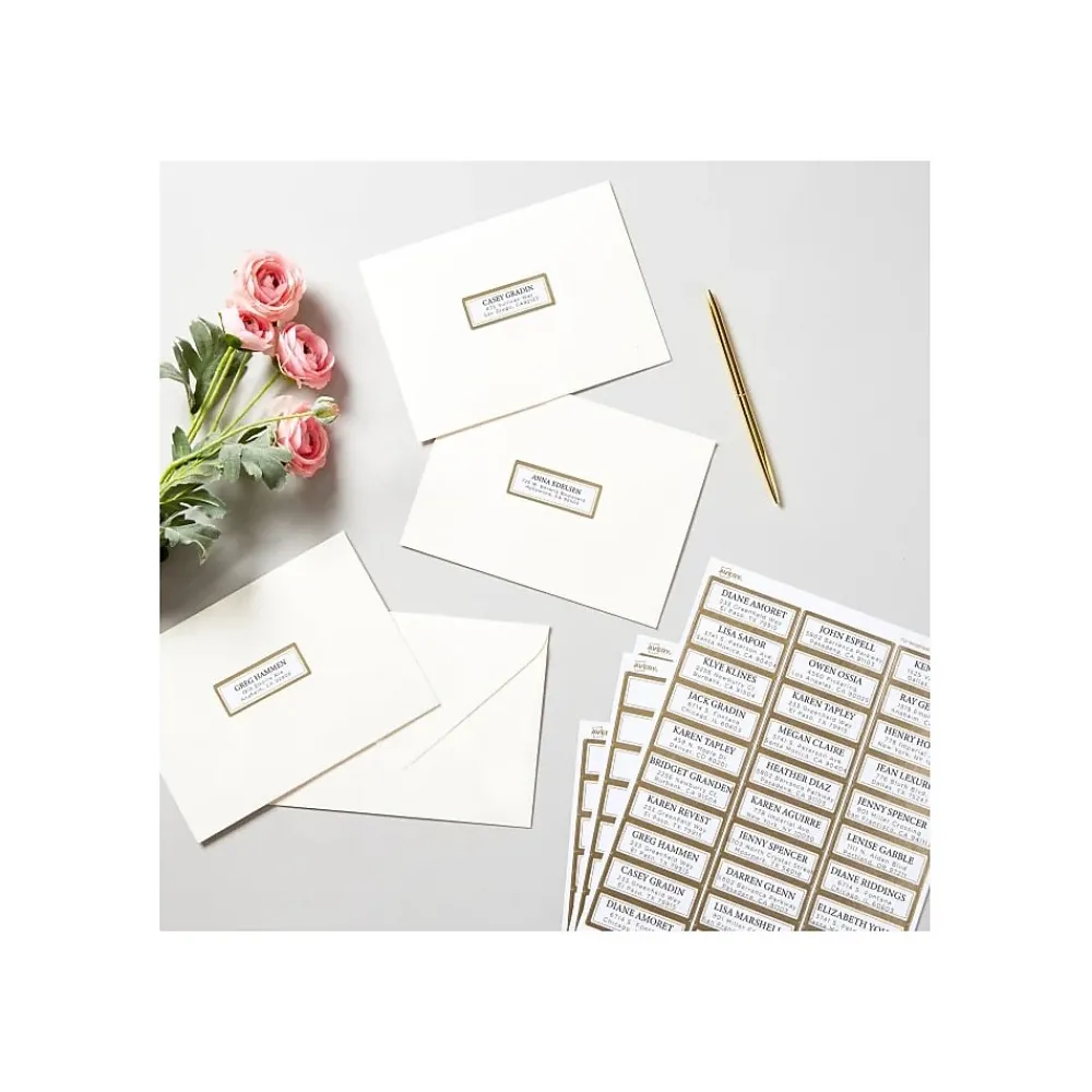 Discount Avery Easy Peel Laser/Inkjet Address Labels, 1" x 2 5/8", White with Metallic Gold Borders, 300 Labels/Pack (6540)