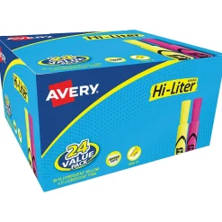 Highlighters|Avery Hi-Liter Desk Style Highlighters, Chisel Tip, Assorted, 24/Pack (98189)