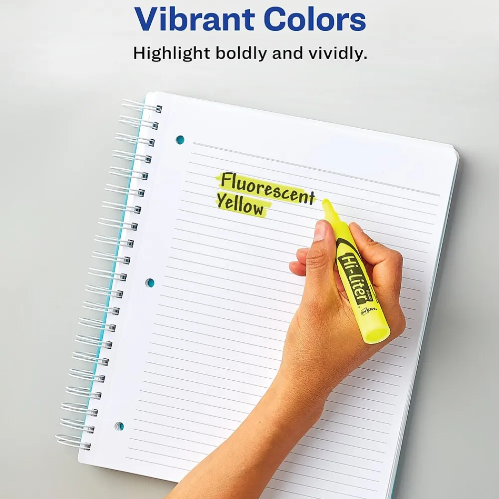 Highlighters|Avery Hi-Liter Tank Highlighters, Chisel, Pink, Dozen (24010)