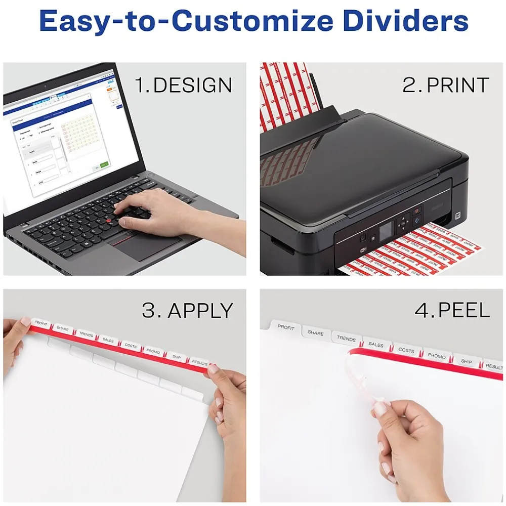 Dividers|Avery Index Maker EcoFriendly Paper Dividers with Print & Apply Label Sheets, 8 Tab, White, 5 Sets/Pack (11581)