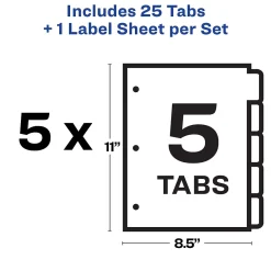 Dividers|Avery Index Maker Paper Dividers with Print & Apply Label Sheets, 5 Tabs, Multicolor, 5 Sets/Pack (11418)