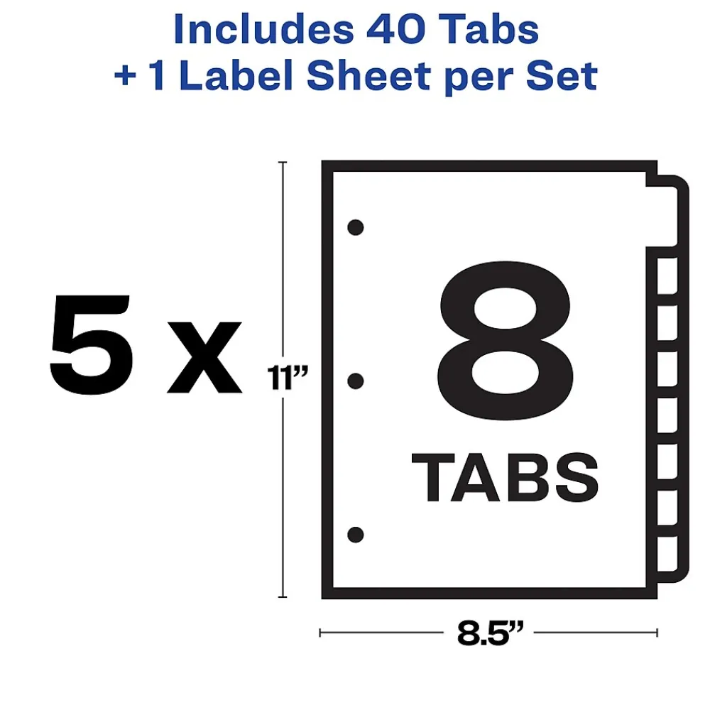 Dividers|Avery Index Maker Paper Dividers with Print & Apply Label Sheets, 8 Tabs, Multicolor, 5 Sets/Pack (11419)