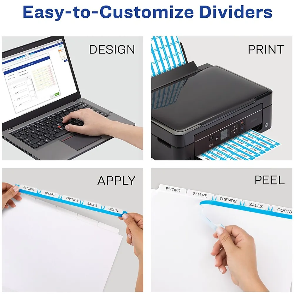 Dividers|Avery Index Maker Plastic Dividers with Print & Apply Label Sheets, 5 Tabs, Frosted White (11449)
