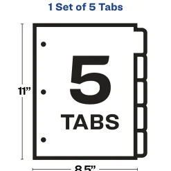 Dividers|Avery Index Maker Print & Apply Label Plastic Dividers, 5-Tab, Translucent Multicolor (11452)