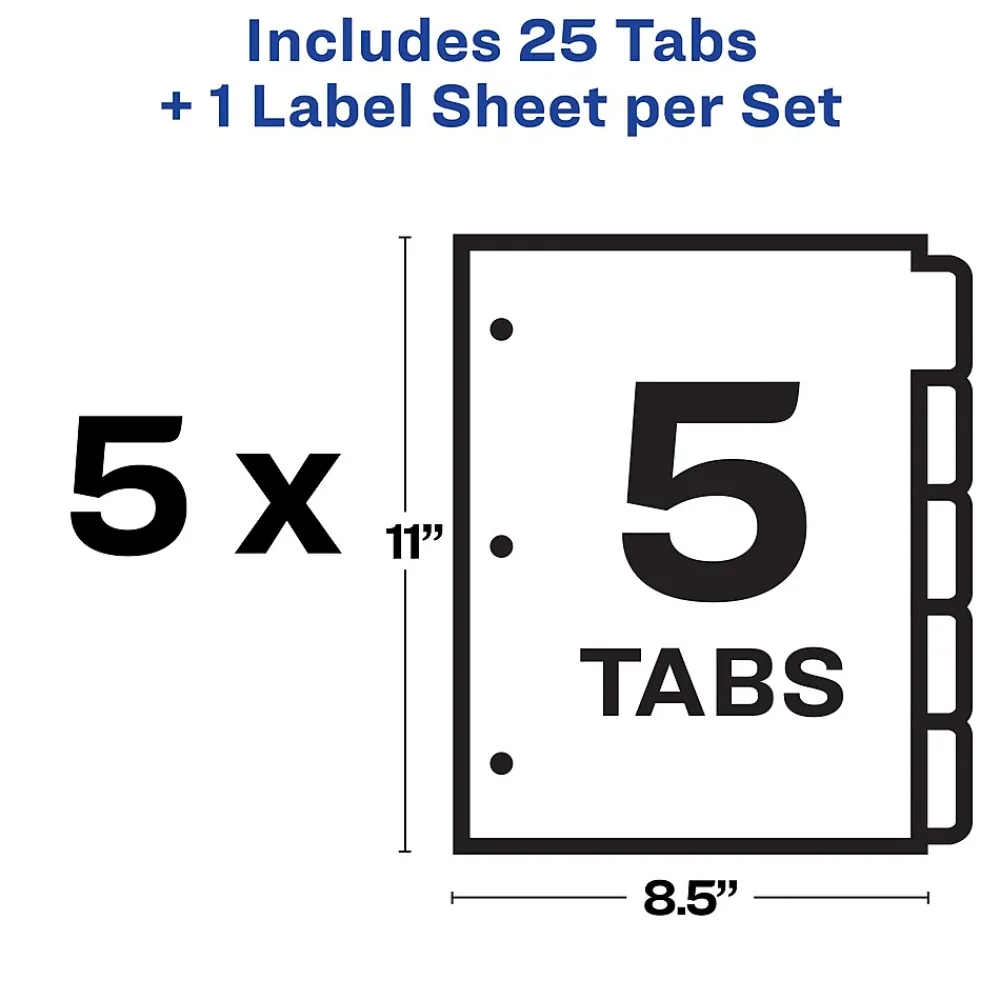 Dividers|Avery IndexMaker Print & Apply Label Dividers, 5-Tab, Clear, 5/Pack (11436)