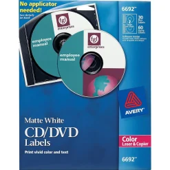 Labels|Avery Laser Media Labels, White Matte, 30 Disc and 60 Spine Labels/Pack (6692)