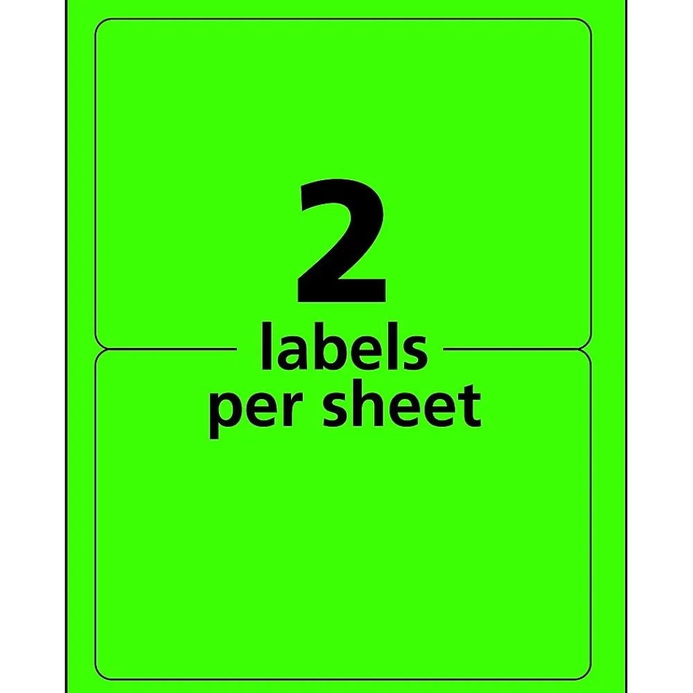New Avery Laser Shipping Labels, 5-1/2" x 8-1/2", Neon Green, 200 Labels/Box (5952)