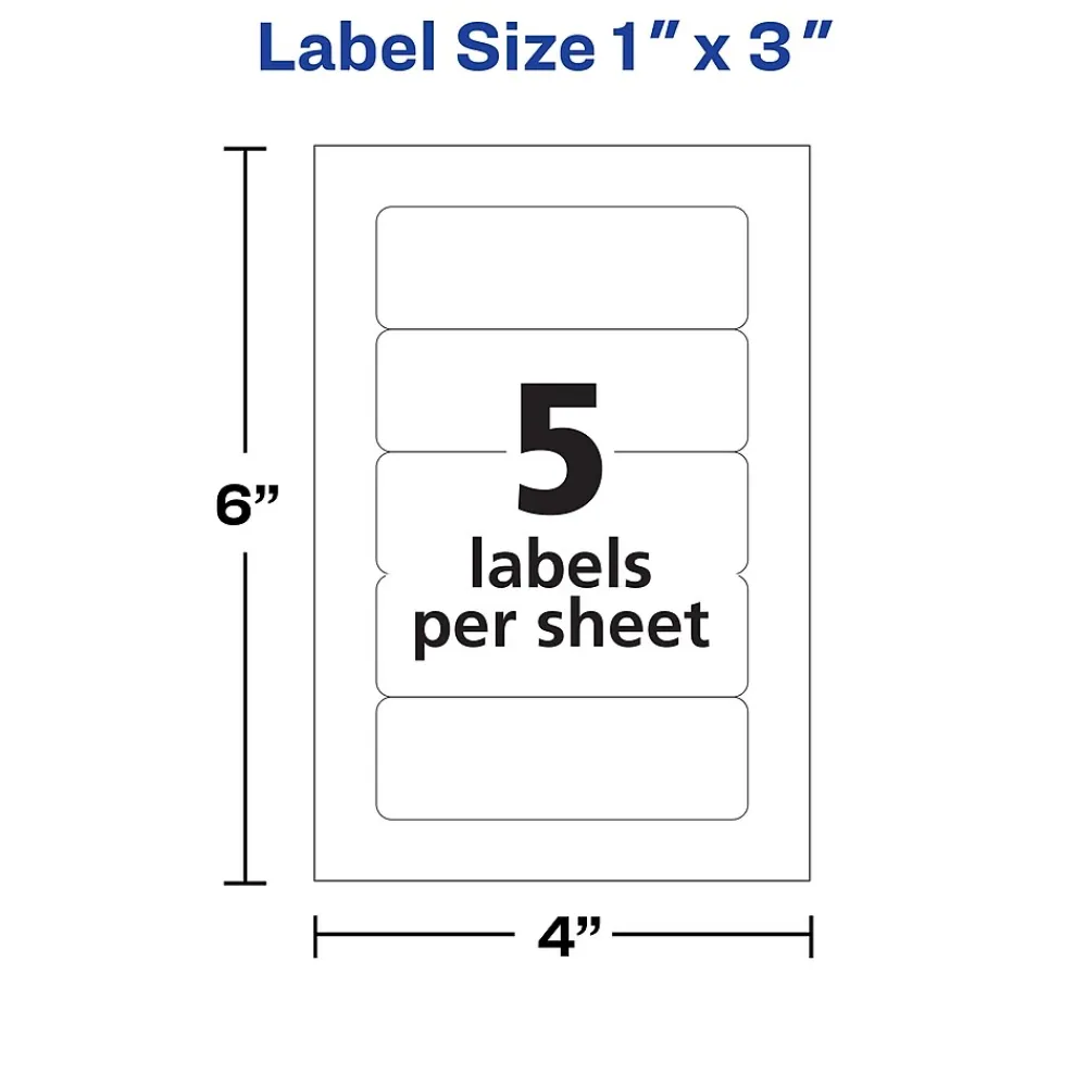 Labels|Avery Laser/Inkjet Multipurpose Labels, 1" x 3", White, 250 Labels/Pack (5436)