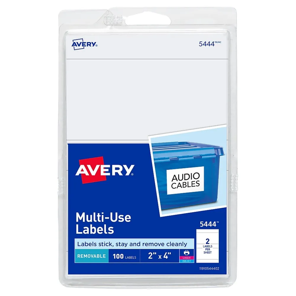 Hot Avery Laser/Inkjet Multipurpose Labels, 2" x 4", White, 100 Labels/Pack (5444)