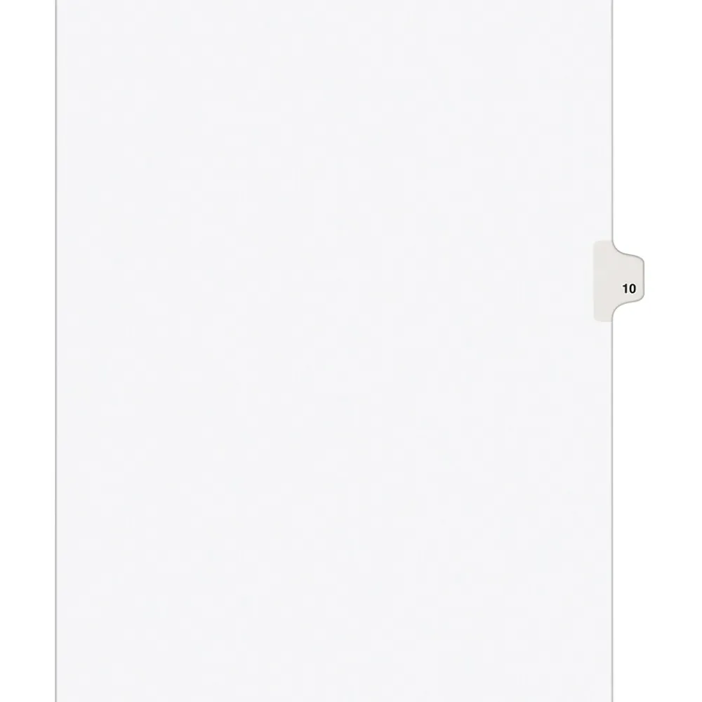 Dividers|Avery Legal Pre-Printed Paper Dividers, Side Tab #10, White, Style, Letter Size, 25/Pack (11920)