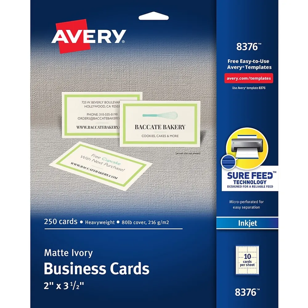 Business Cards*Avery Microperforated Business Cards, 2" x 3 1/2", Matte Ivory, 250 Per Pack (8376)
