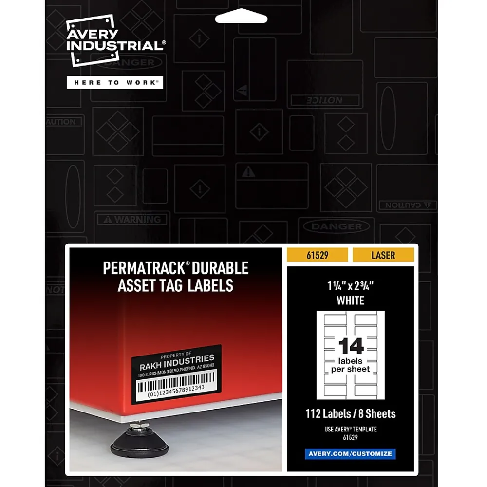 Labels|Avery PermaTrack Durable Laser Asset Tag Labels, 1-1/4" x 2-3/4", Matte White, 112 Asset Tags/Pack (61529)