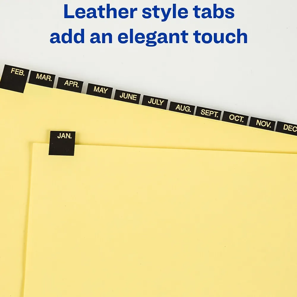 Dividers|Avery Pre-Printed Monthly Dividers, 12-Tab, Black/Gold (25181)