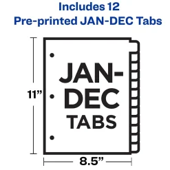 Dividers|Avery Pre-Printed Monthly Dividers, 12-Tab, Black/Gold (25181)