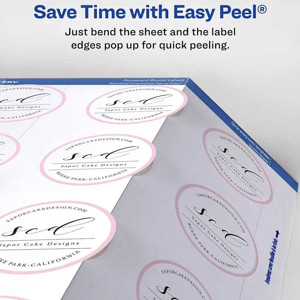 Clearance Avery Printable Round Labels with Sure Feed, 2" Dia, Matte White, 300 Labels/Pack (22877)