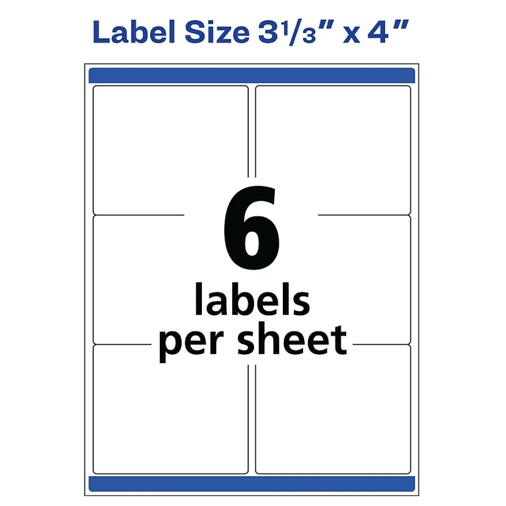 Outlet Avery Print-to-the-Edge Color Laser Shipping Labels, 3" x 3-3/4", White, 150 Labels/Pack (6874)