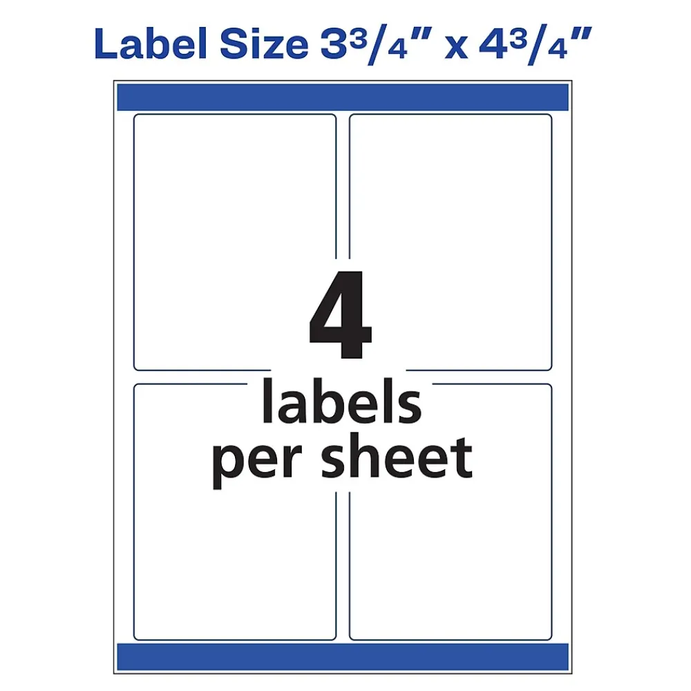 New Avery Print-to-the-Edge Color Laser Shipping Labels, 3-3/4" x 4-3/4", White, 100 Labels/Pack (6878)