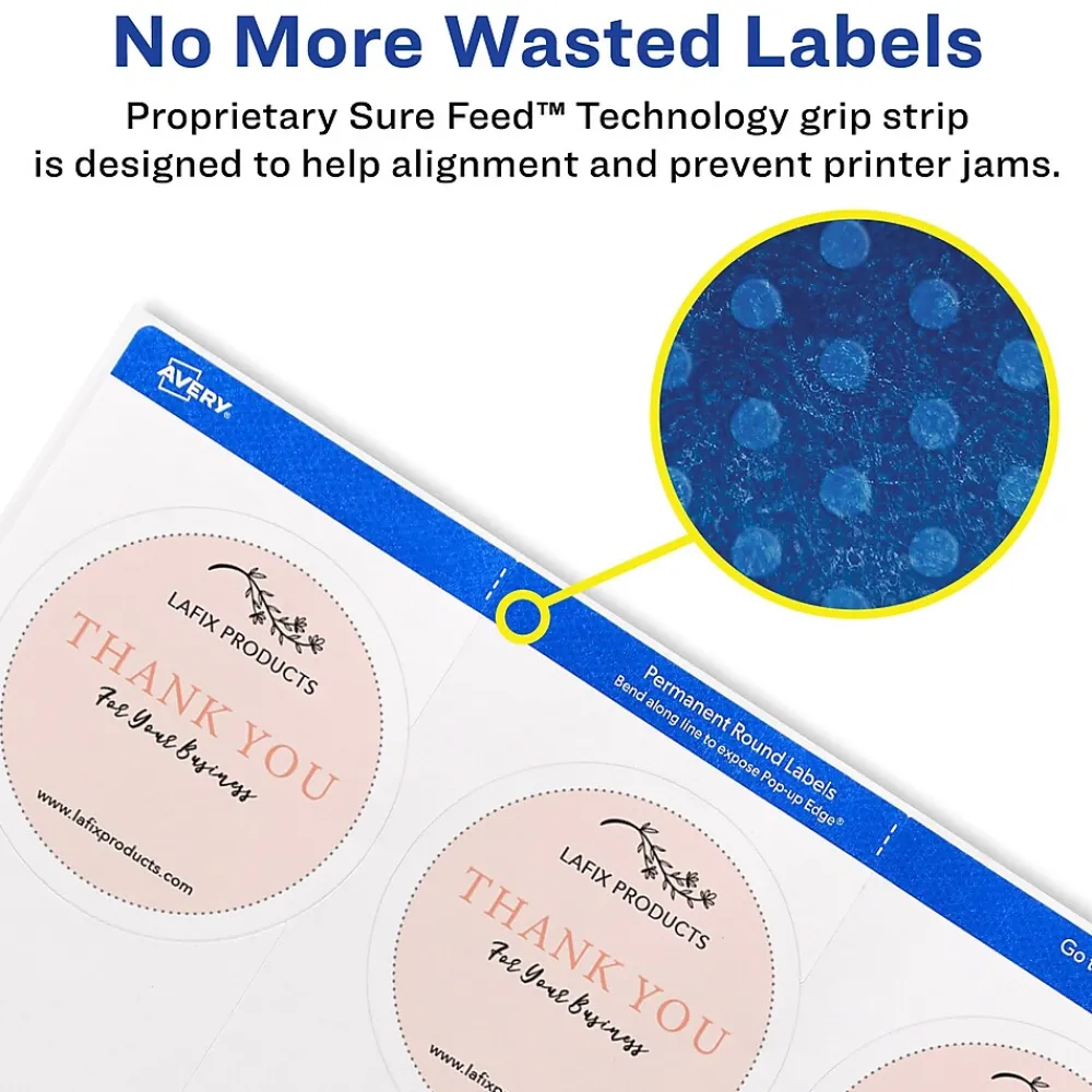 Outlet Avery Print-to-the-Edge Laser/Inkjet Round Labels, 2 1/2" Dia, White, 225 Labels/Pack (22562)