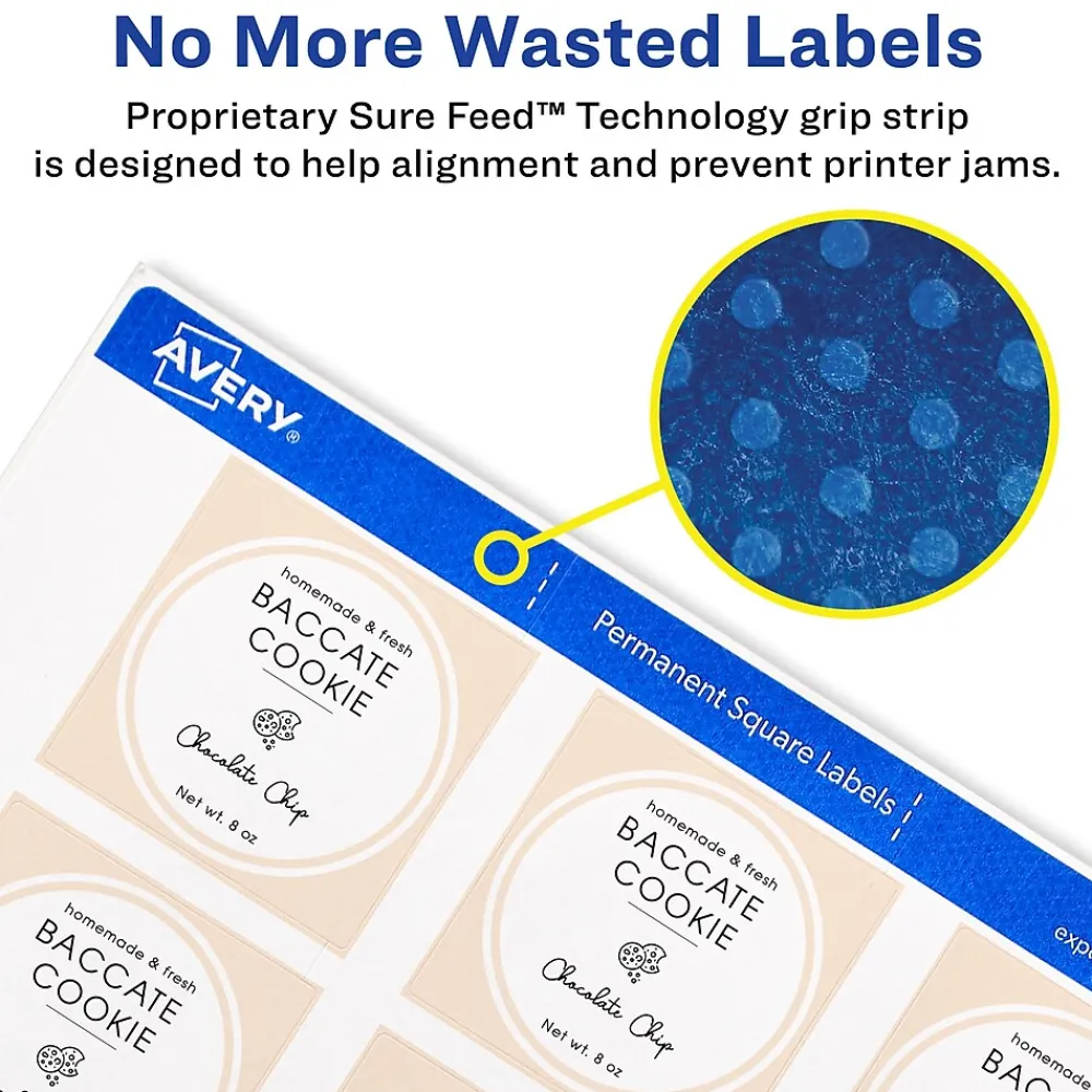 Clearance Avery Print-to-the-Edge Laser/Inkjet Square Labels, 1 1/2" x 1 1/2", White, 600 Labels/Pack (22805)