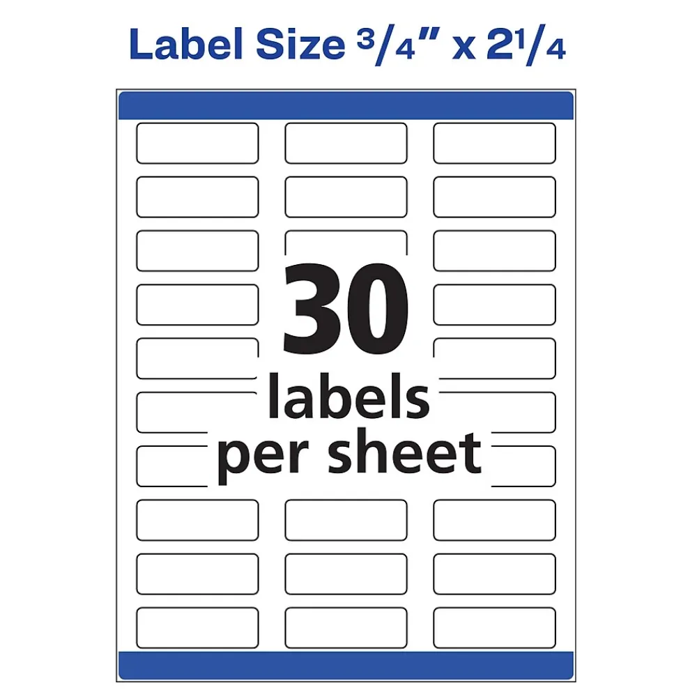 Clearance Avery Print-to-the-Edge Laser Address Labels, 3/4" x 2-1/4", White, 750 Labels/Pack (6870)