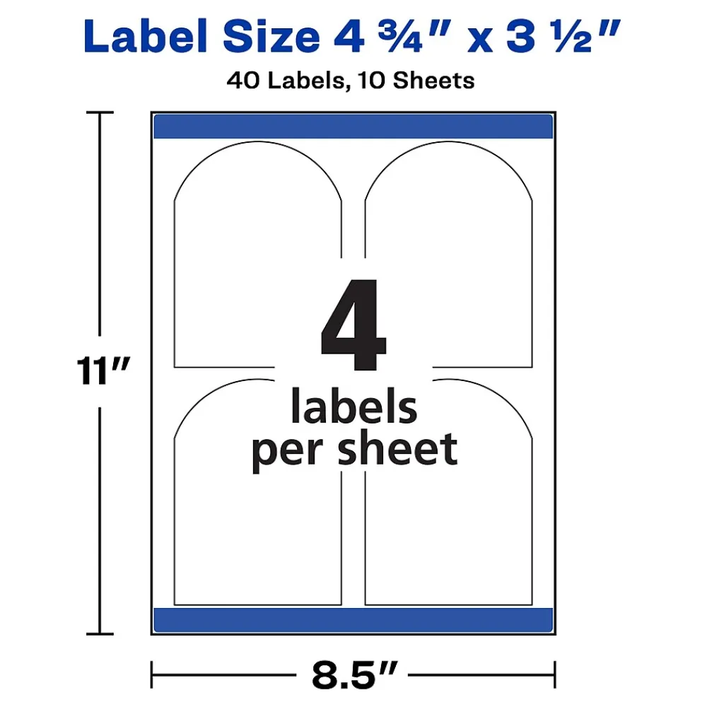 Labels|Avery Print-to-the-Edge Laser Arched Labels, 3-1/2" x 4-3/4", Textured White, 40 Labels/Pack (22826)