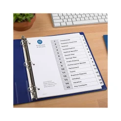 Dividers|Avery Ready Index Table of Contents Paper Dividers, 1-15 Tabs, White, 6 Sets/Pack (11825)