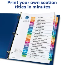 Dividers|Avery Ready Index Table of Contents Pre-Printed Paper Dividers, A-Z Tabs, Multicolor, 1 Set (11125)