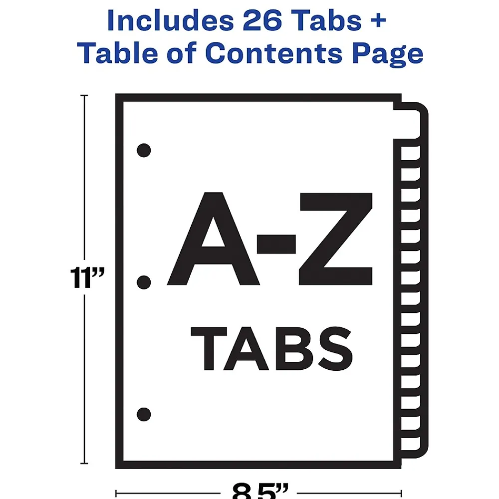 Dividers|Avery Ready Index Table of Contents Pre-Printed Paper Dividers, A-Z Tabs, Multicolor, 1 Set (11125)