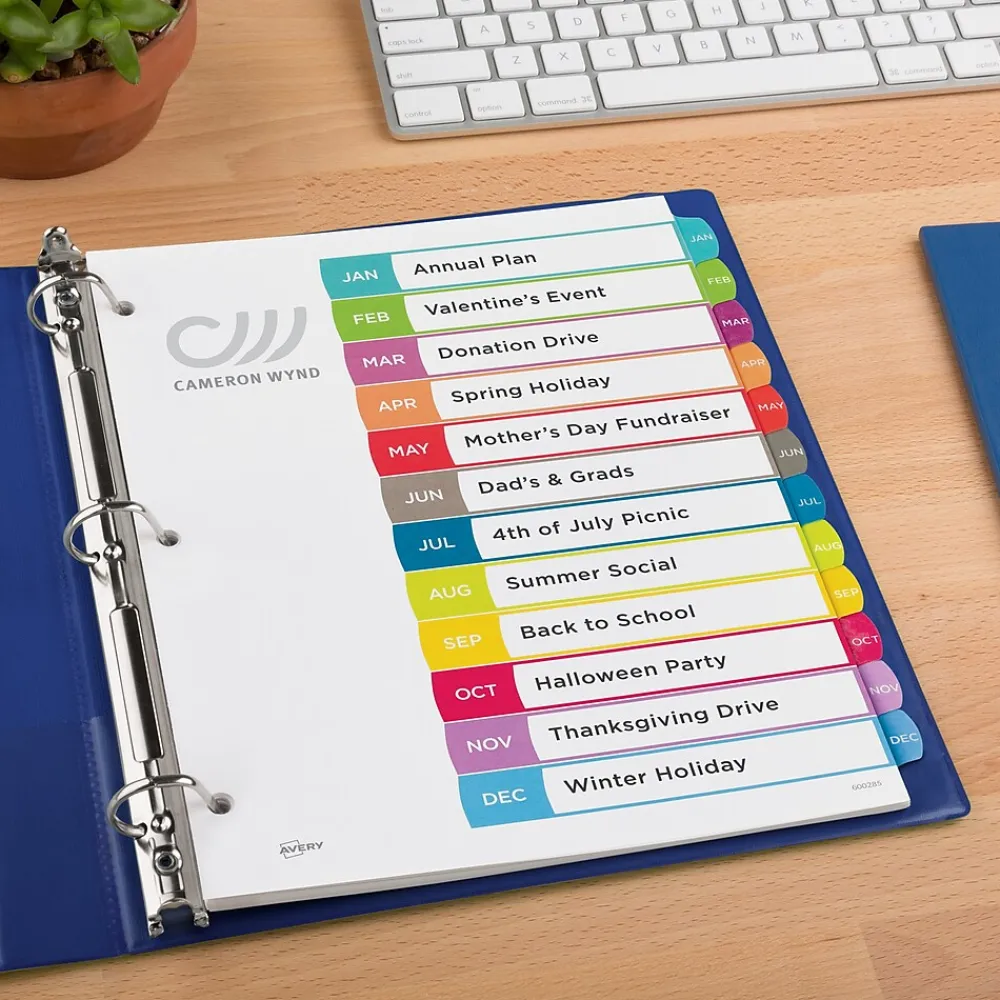 Dividers|Avery Ready Index Table of Contents Paper Dividers, 1-12 Tabs, Contemporary Multicolor (11847)