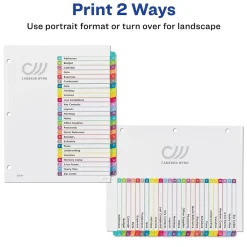 Dividers|Avery Ready Index Table of Contents Paper Dividers, A-Z Tabs, Contemporary Multicolor (11844)