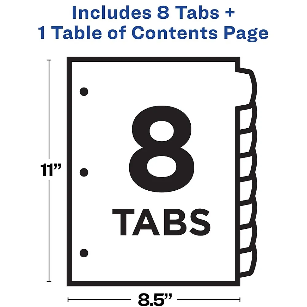 Dividers|Avery Ready Index Table of Contents Paper Dividers, 1-8 Tabs, Contemporary Multicolor (11841)