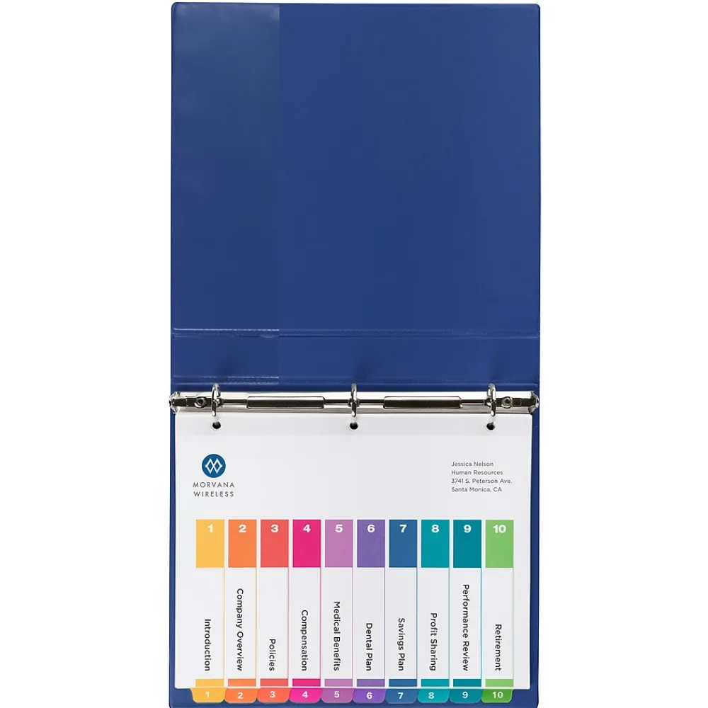 Dividers|Avery Ready Index Table of Contents Paper Dividers, 1-10 Tabs, Multicolor, 6 Sets/Pack (11188)