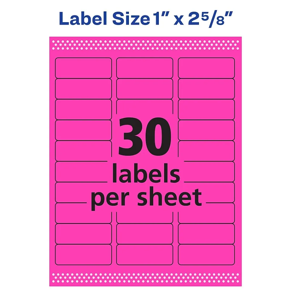 Discount Avery Sure Feed Laser Address Labels, 1" x 2 5/8", Neon Magenta, 750 Labels/Pack (5970) Bright Magenta