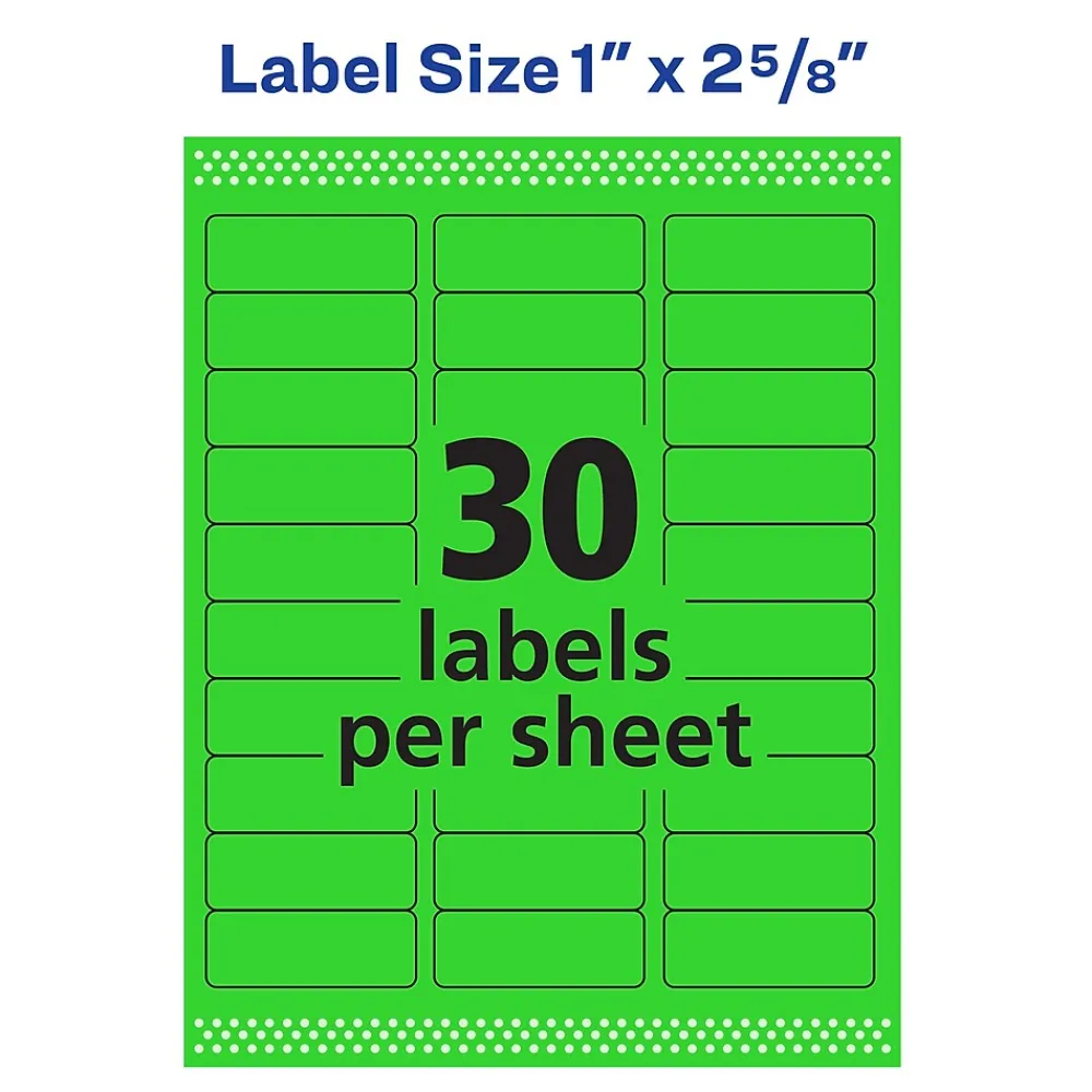 Sale Avery Sure Feed Laser Address Labels, 1" x 2 5/8", Neon Green, 750 Labels/Pack (5971) Bright Green