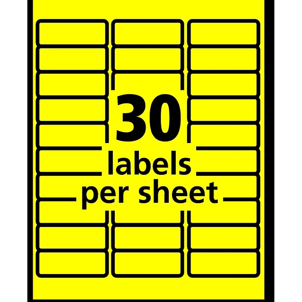 Outlet Avery Sure Feed Laser Address Labels, 1" x 2 5/8", Neon Yellow, 750 Labels/Pack (5972) Bright Yellow
